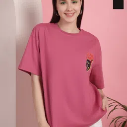 Tromko Women Pack of 2 Graphic Printed Round Neck Cotton Oversized T-shirts-image-84