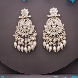 Lyriss Gold Plated Artificial Stones Studded and Beaded Contemporary Shaped Drop Earrings-picture-39