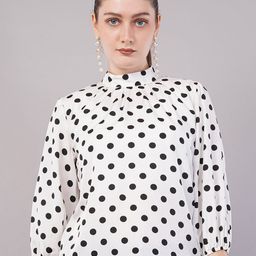 FLY STITCH Polka Dot Print Puff Sleeve Top-image-78