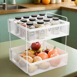 Kuber Industries White 2 Tier Square Shaped Kitchen Organiser-32
