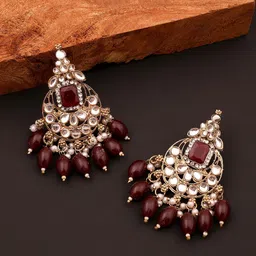 Anouk Gold-Plated Artificial Stones Studded & Beaded Crescent Shaped Drop Earrings-74