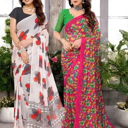 Moda Rapido Pack of 2 Floral Pure Georgette Saree-image-29