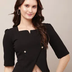 Charitra Women Solid Shirt Style Crop Top-picture-18