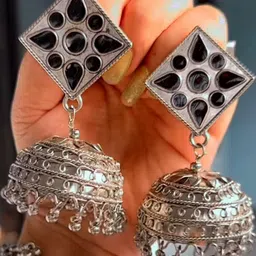 ISLANA Silver Oxidized Jhumkas Earrings-picture-49