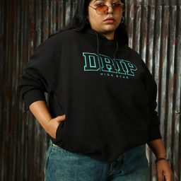 Freeform by High Star Women Typography Printed Hooded Plus Size Sweatshirt-10