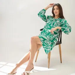 Globus Tropical Print Bishop Sleeve Formal A-Line Mini Dress-picture-58