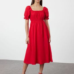 Trendyol Puff Sleeve Fit & Flare Midi Dress-image-62