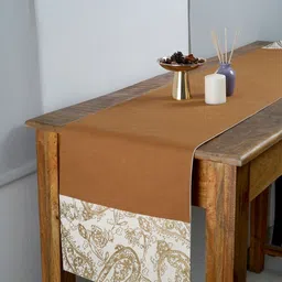 Ratan Cart Brown & White Cotton Rectangular Table Runner-9