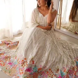 Fusionic Embroidered Sequinned Semi-Stitched Lehenga & Unstitched Blouse With Dupatta image 4