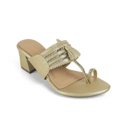 Tresmode Kola Gold Women Dress Block Heel Sandals-picture-21