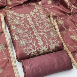 Panzora Floral Embroidered Thread Work Silk Unstitched Dress Material-image-95