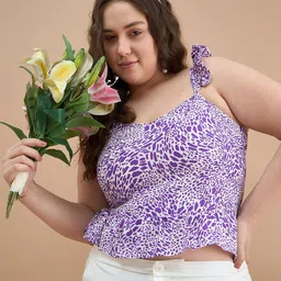 KIBO CURVE Women Floral Printed Crepe Peplum Crop Top-image-45