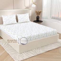 Jaipur Weaves White & Yellow Floral King Bedsheet with 2 Pillow Covers-11