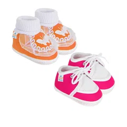 NESKA MODA 3 To 12 Month 2 Pair Newborn Unisex Baby Skin Friendly Soft Cotton Lace Shoe Booties-73