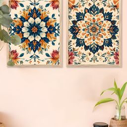 Kotart Brown & Blue 2 Pieces Floral Printed Wooden Wall Arts-picture-13