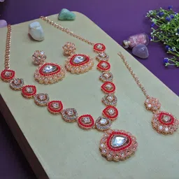 VATSALYA creation Rose Gold-Plated Artificial Stones Alloy Jewellery Set-image-62