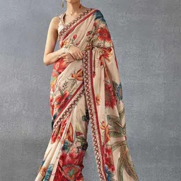 ODETTE Women Georgette Floral Printed Saree With Unstitched Blouse-image-92