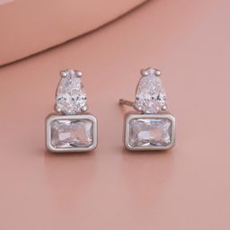 Kushal's Fashion Jewellery Rhodium-Plated Geometric Shaped Zircon Studs Earrings-10