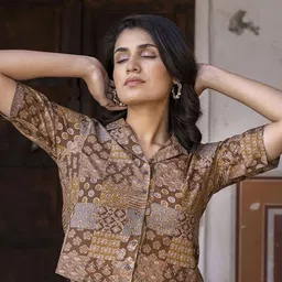 BAESD Print Cotton Shirt Style Crop Top-image-67