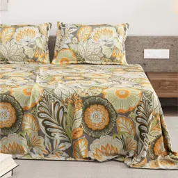 DREAM WEAVERZ Grey Floral Printed Pure Cotton 220 TC King Bedsheet Set 2.75 x 2.55 m-picture-52