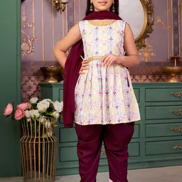 Aarika Girls Ethnic Motifs Printed Pleated Gotta Patti Kurta with Patiala & With Dupatta-picture-19