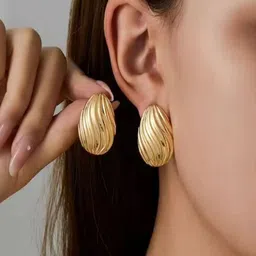 V FASHION JEWELLERY Stainless Steel Gold-Plated Oval Studs-image-60
