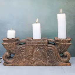 The Advitya Brown Wooden Three Pillar Candle Stand-picture-5