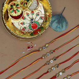 Anouk Set Of 6 Minimal Stone Rakhi With Card & Thali-0