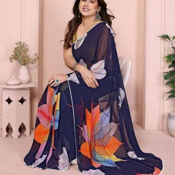 ROOP SUNDARI SAREES Women Floral Printed Schiffli Pure Georgette Ready to Wear Saree-image-67