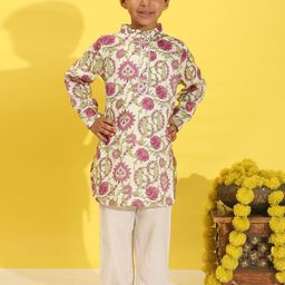 Cutiekins Boys Ethnic Motifs Printed Band Collar Kurta With Pyjamas-44
