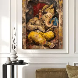 Myntra Elegant Homes Unisex Yellow & Red 1 Piece Canvas Religious Wall Paintings-21