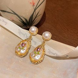 DIVASTRI Gold-Plated Pearls Studded Korean Teardrop Shaped Drop Earrings-36