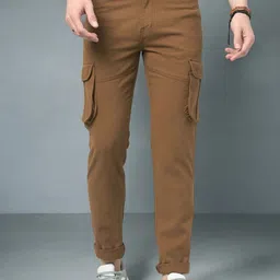 STUDIO NEXX Men Relaxed Straight Leg Mid-Rise Cotton Loose Fit Cargos Trousers-image-94