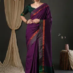 Anouk Rustic Solid Zari Taant Saree With Blouse Piece image 4