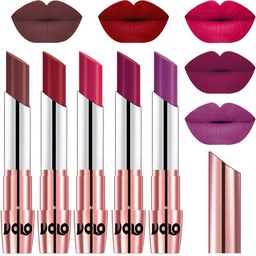 VOLO Set Of 5 Creme Matte Lipsticks -Coffee 34-Red 43-Passion Pink 44-Magenta 45-Purple 48-14