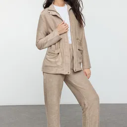 Trendyol Ribbed Self Design High Neck Sweatshirt And Trousers-43