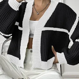 StyleCast x Revolte Black & White Striped Open Front Shrug image 2