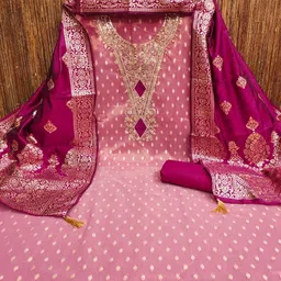 HERE&NOW Women Pink Embroidered Art Silk Unstitched Dress Material-picture-11
