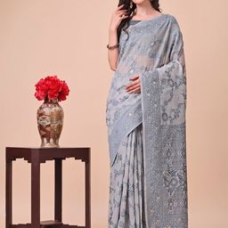 DIVASTRI Floral Woven Design Zari Traditional Saree-image-96