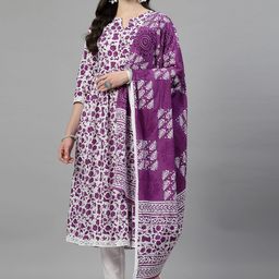SkyaSia Women Floral Printed Regular Pure Cotton Kurta with Trousers & With Dupatta-picture-24