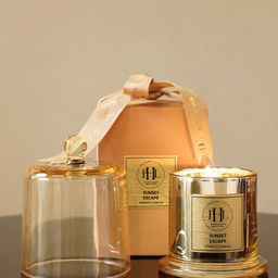Pure Home and Living Gold Toned Summer Escape Scented Glass Bell Jar Candle-picture-32