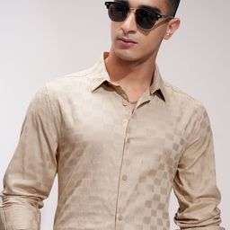 HIGHLANDER Men Comfort Fit Spread Collar Textured Cotton Formal Shirt-image-58
