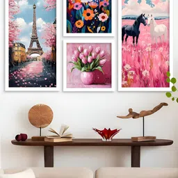 Kotart Pink & 4 Blue Pieces Floral And Botanical Wooden Wall Arts-picture-43
