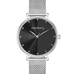 DressBerry Women Brass Embellished Dial & Stainless Steel Bracelet Style Straps Analogue Watch DB-031-Black-image-1