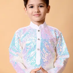 NFC CREATION Boys Embroidered Regular Sequinned Dupion Silk Kurta with Patiala image 2