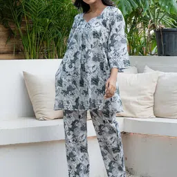 Moda Rapido Floral Printed Sweetheart Neck Pure Cotton Tunic With Trouser-picture-21