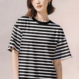 TOGS & TERRE Striped Round Neck Oversized Organic Cotton T-shirt-picture-2