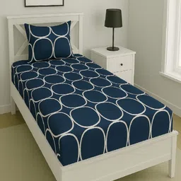 Aura Blue & White Geometric Printed 144 TC Microfiber Single Bedsheet Set 1.52 m x 2.28 m-23