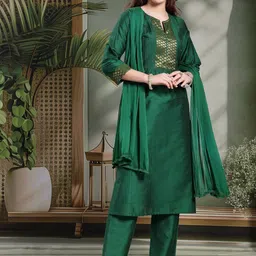 Nayam By Lakshita Solid A-line Silk Kurta Set with Dupatta for Women-picture-41