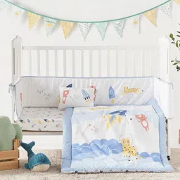 Juniors by Babyshop Infants White & Blue 5-Piece Printed Cotton Baby Bed Sets-22